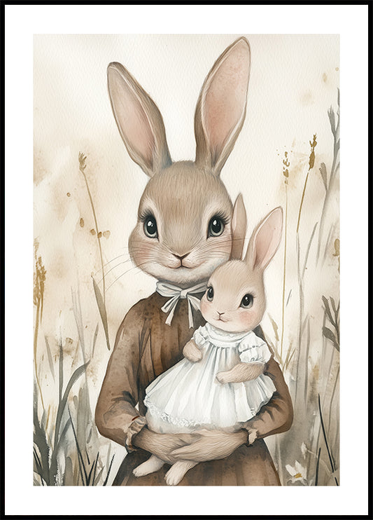 Mother And Baby Bunny Poster