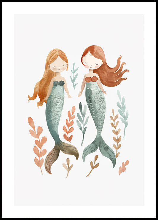 Twin Mermaids, underwater girls Poster