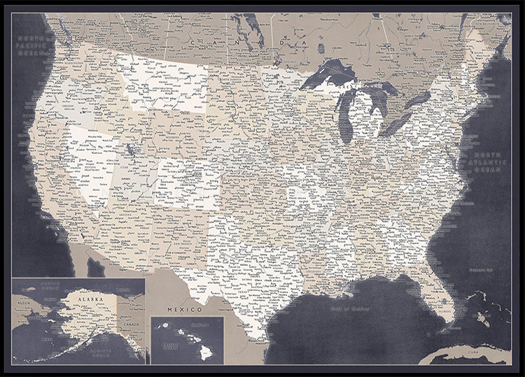Highly detailed map of the United States, Glyn Poster