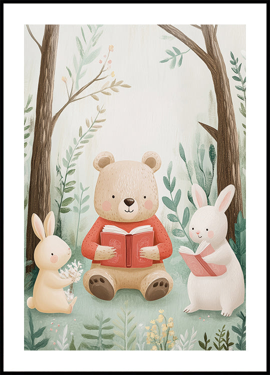 Woodland Animals Reading Together Poster