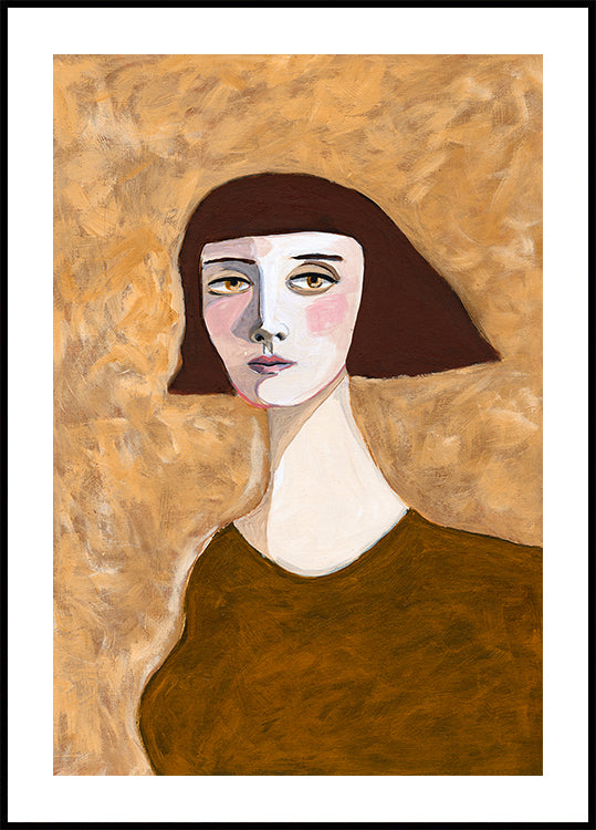 Expressive Portrait Lady with Bob Haircut green eyes Poster