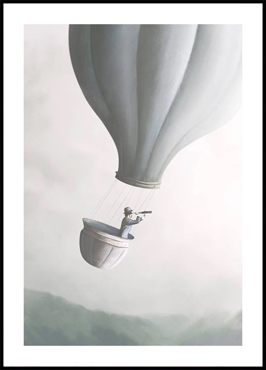 Flying with Hot Air Balloon, whimsical Poster