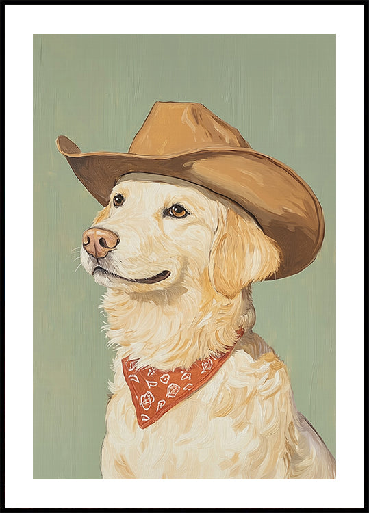 Cowboy Golden Retriever Poster
