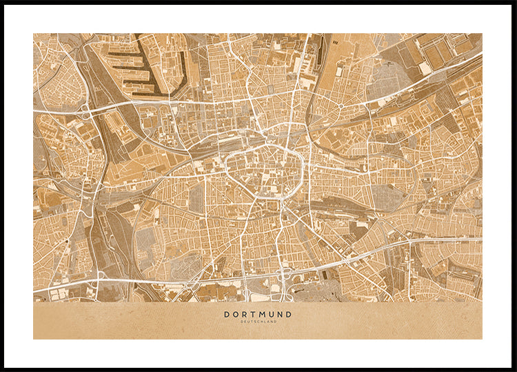 Sepia vintage map of Dortmund Germany Poster