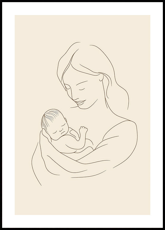 Mother and Baby Line Drawing Poster