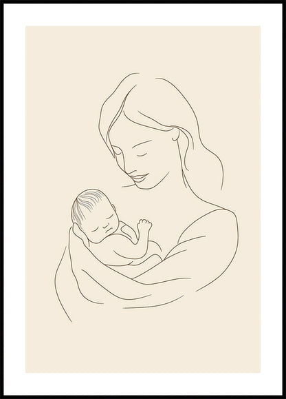 Mother and Baby Line Drawing Poster