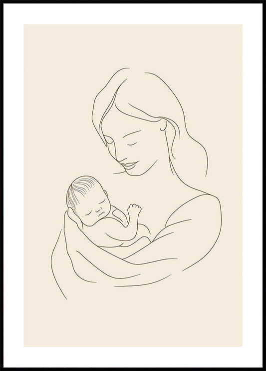 Mother and Baby Line Drawing Poster