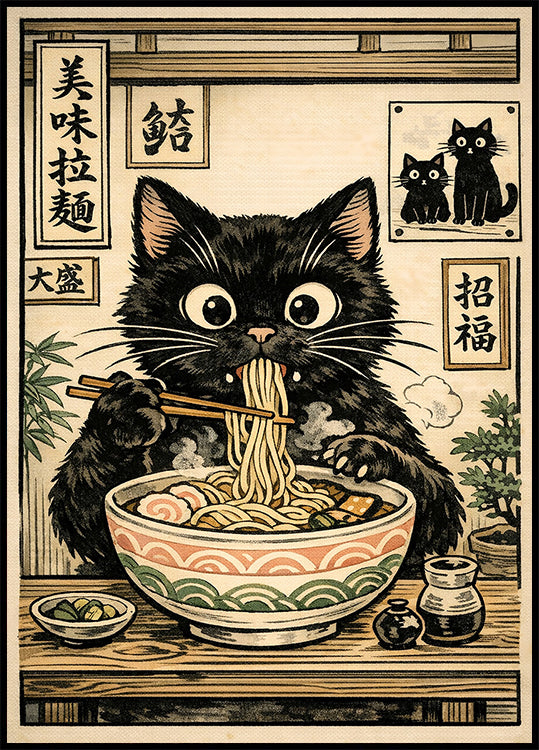 Ramen Cat Delight Poster