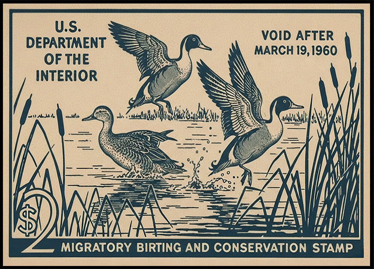 Migratory Birds Vintage Stamp Poster