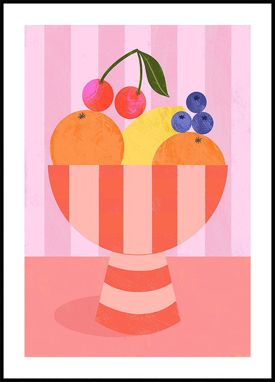 Fruit in Striped Bowl Poster