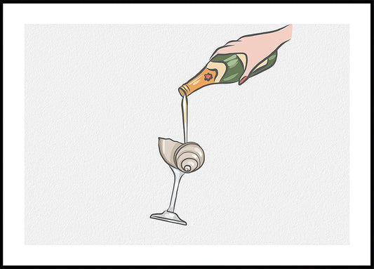 Champagne and Seashell, Coastal Glam Illustration Poster
