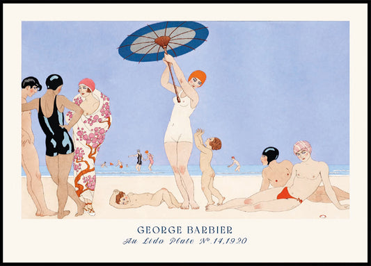 Au Lido Vintage French Beach Scene Illustration, George Barbier 1920 Poster