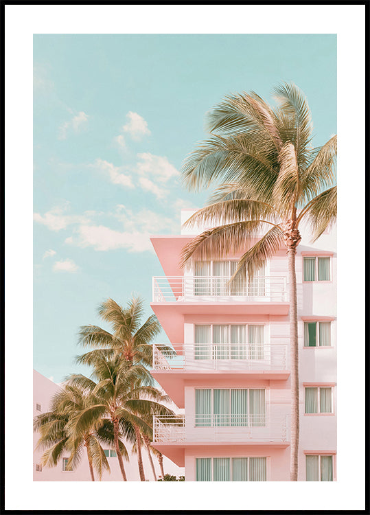 Pastel Building with Palm Trees Poster