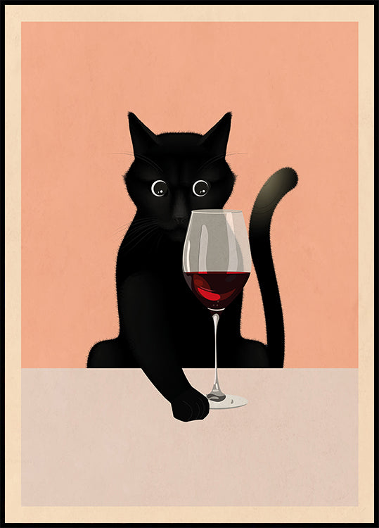 Cat &amp; Wine Poster