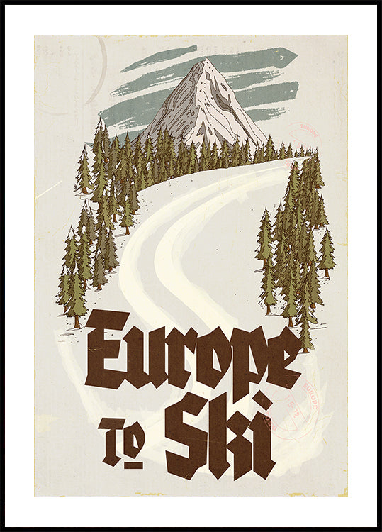 Europe To Ski Vintage Travel Postcard Poster