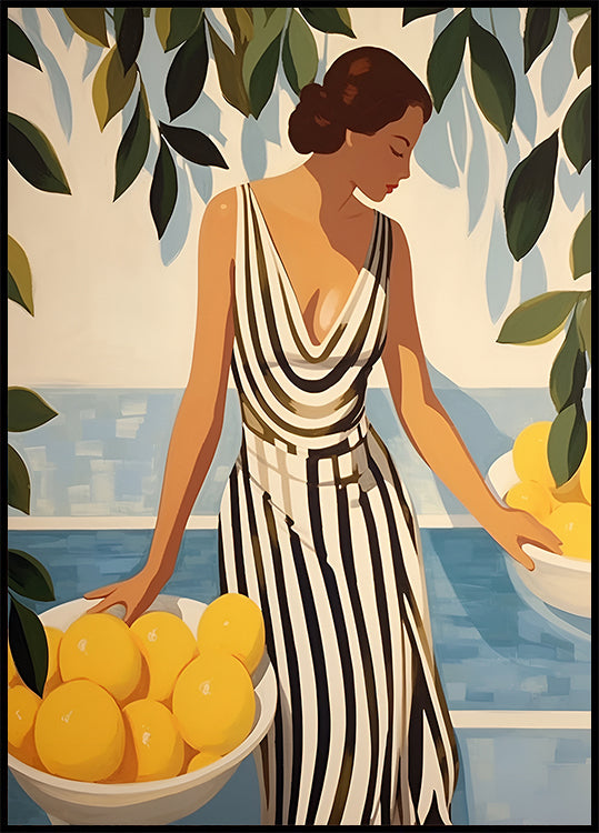 Lemon Lady, Striped Dress, Coastal Glamour Poster