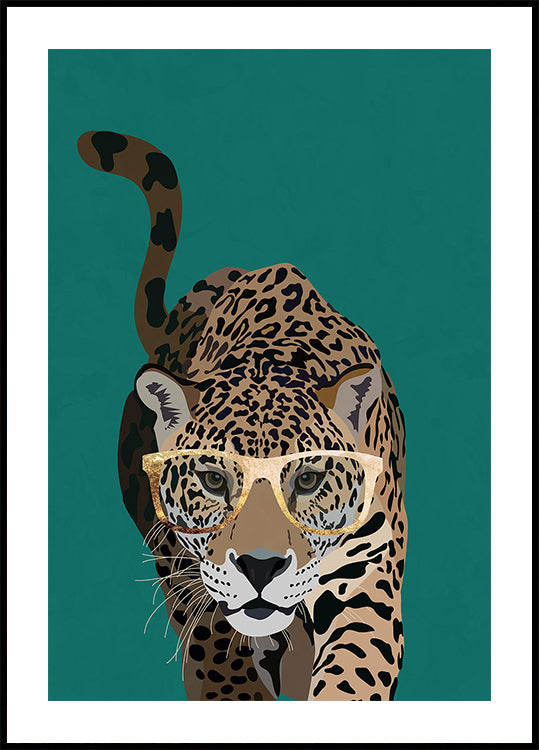 Curious green leopard Poster