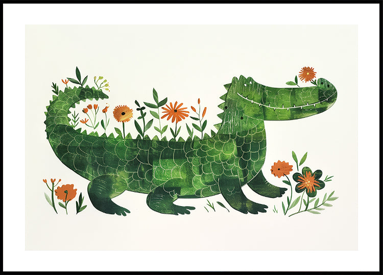 Floral crocodile Poster
