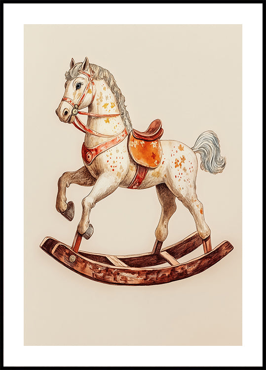 Vintage Rocking Horse, Classic Wooden Toy Poster