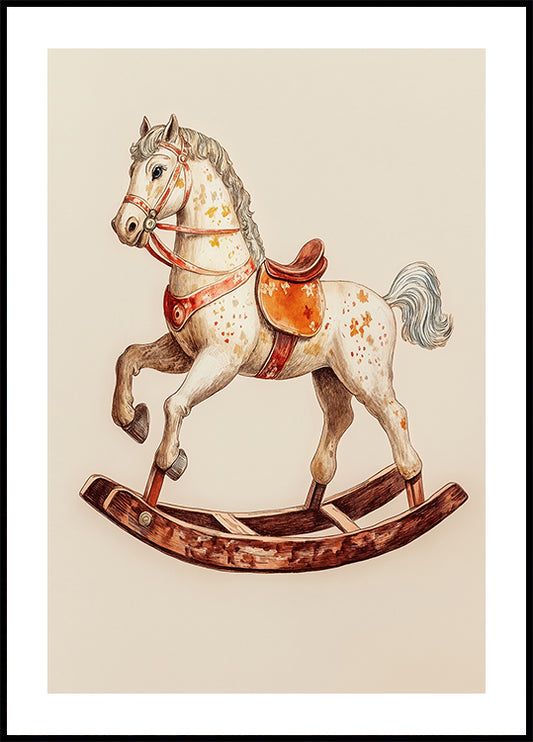 Vintage Rocking Horse, Classic Wooden Toy Poster