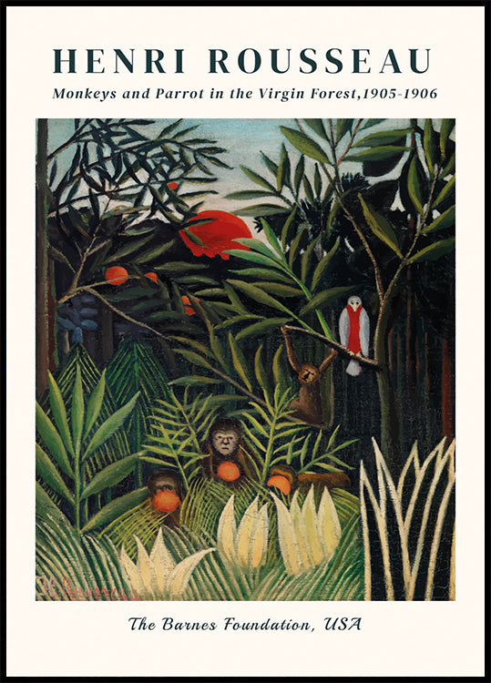 Monkeys and Parrot in the Virgin Forest Poster