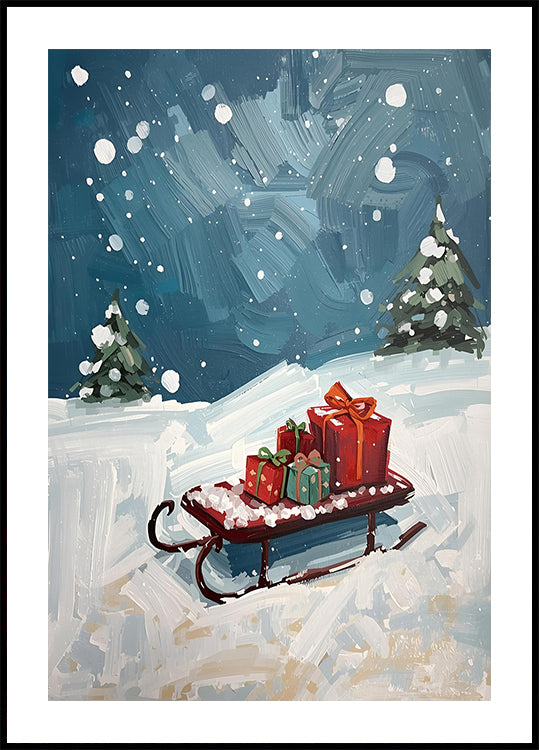 Schlitten mit Geschenken Poster