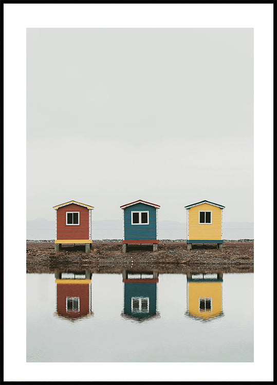 Colorful Cabins by the Water Poster