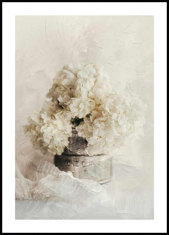 White Hydrangeas in Vase Poster