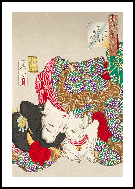 Woman With Pet Kansei Era (1888) By Tsukioka Yoshitoshi Poster