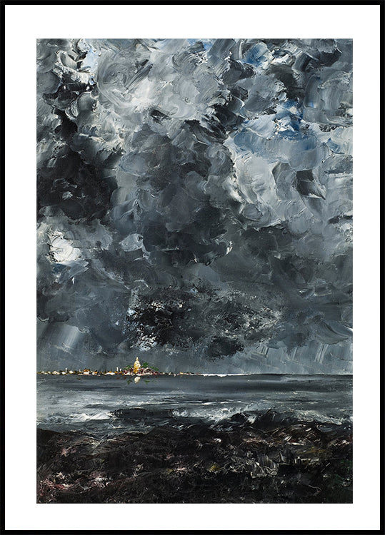 Stormy Town Landscape Poster