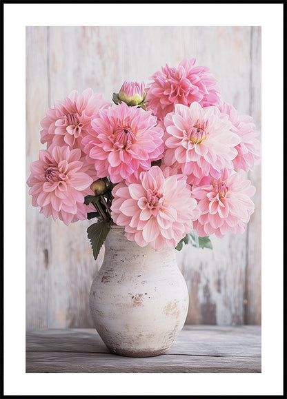 Pink Dahlias in Rustic Vase Poster