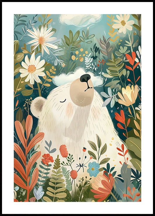 Dreamy Polar Bear In Floral Garden Poster