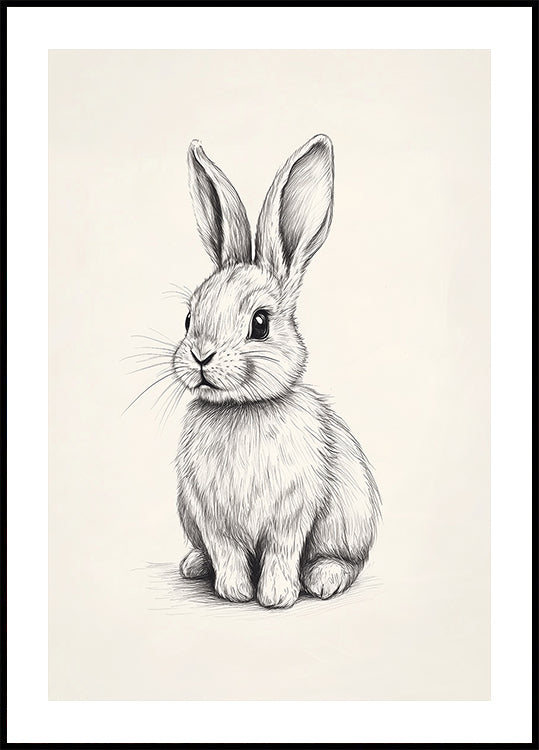 Baby Bunny Sketch, Black And White Rabbit Drawing Poster