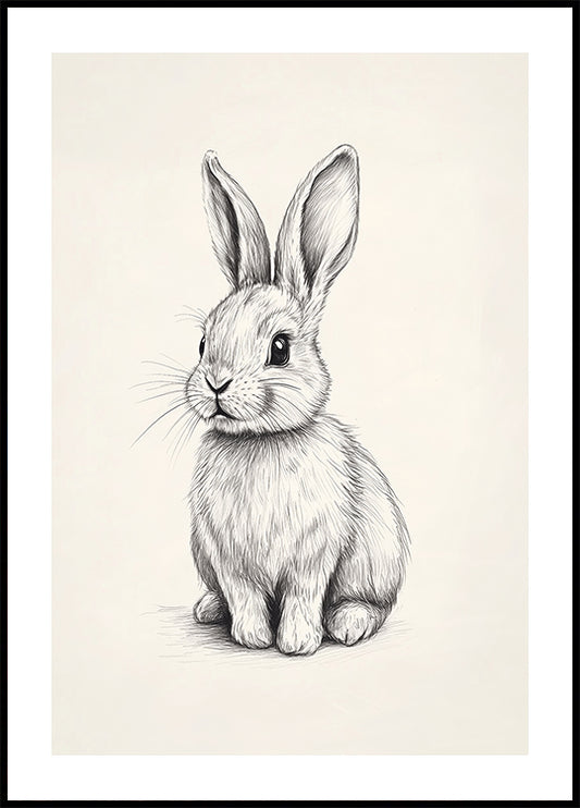 Baby Bunny Sketch, Black And White Rabbit Drawing Poster