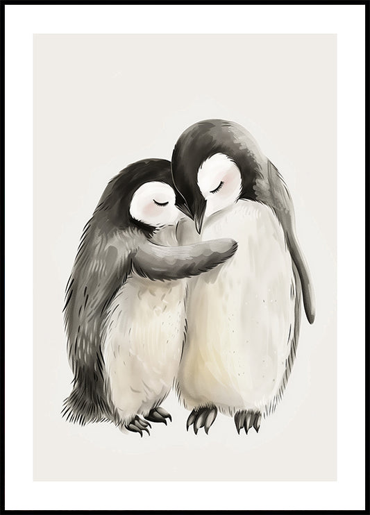 Hugging Baby Penguins Poster