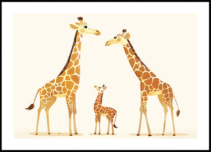 Giraffe Family Trio In Warm Tones Poster
