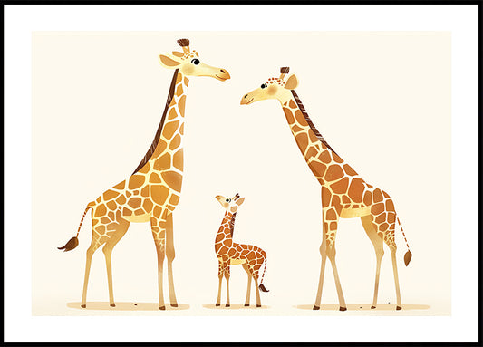 Giraffe Family Trio In Warm Tones Poster