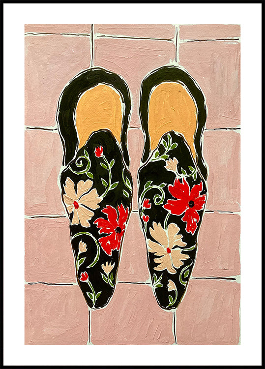 Black Shoes On Pink Tiles Poster