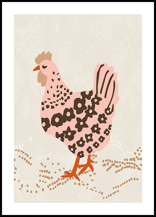 Pink hen on the grass Poster