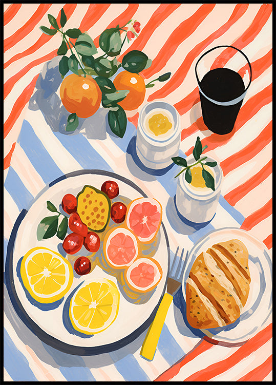 Sunny Breakfast, citrus and croissant art Poster