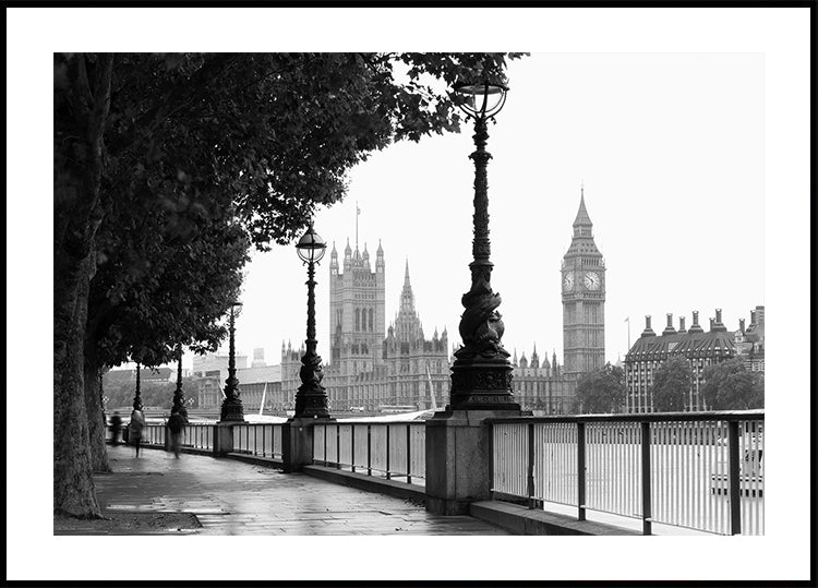 London and Big Ben in Black and White Poster