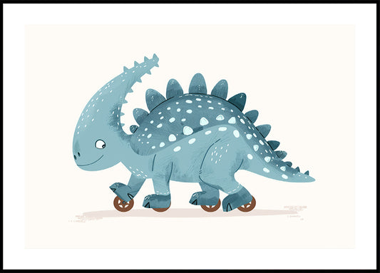 Blue Dinosaur on Wheels Poster