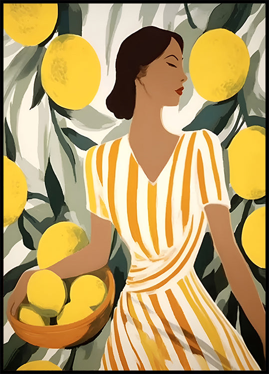 Woman with Lemons, Modern Mediterranean Poster