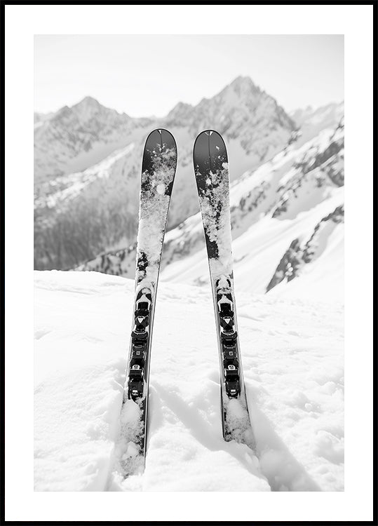 Ski Snow Alps Black and White Poster