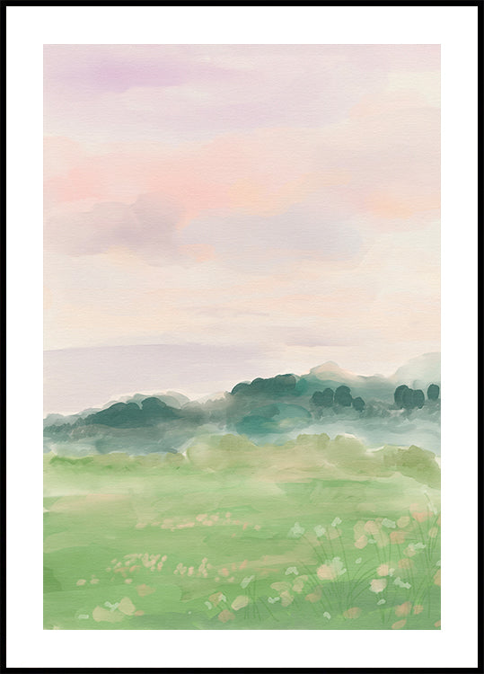Misty Morning Fields Poster
