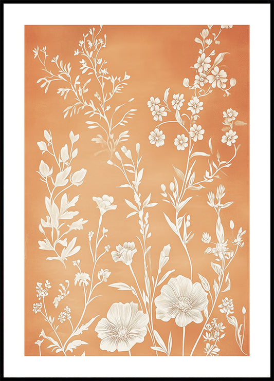 Terracotta White Floral  Botanical Print Poster