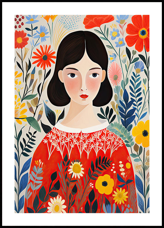 Girl with Flowers Poster