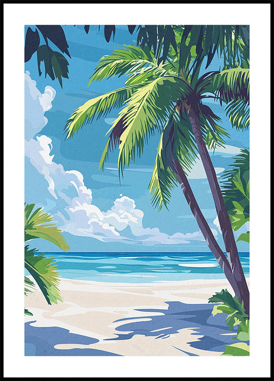 Tropical Beach, Palm Tree Ocean View Poster
