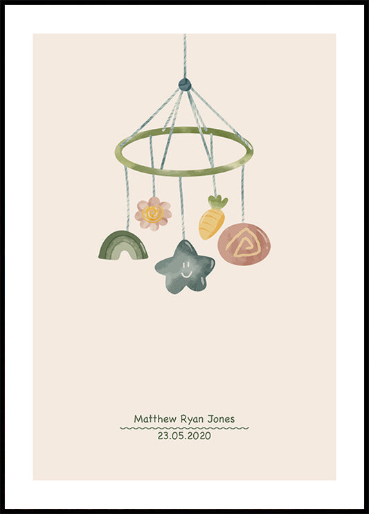 Baby Toy Mobile, Personalized Birth Poster