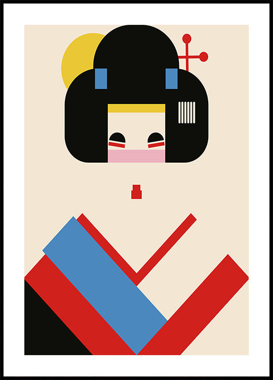 Geisha Girl Geometric Illustration Poster